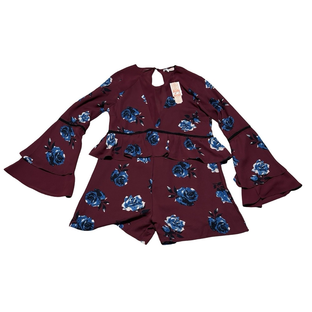 NWT GB Women's Ruffled Tiered Sleeve Jumpsuit Shorts‎ Floral Size XS